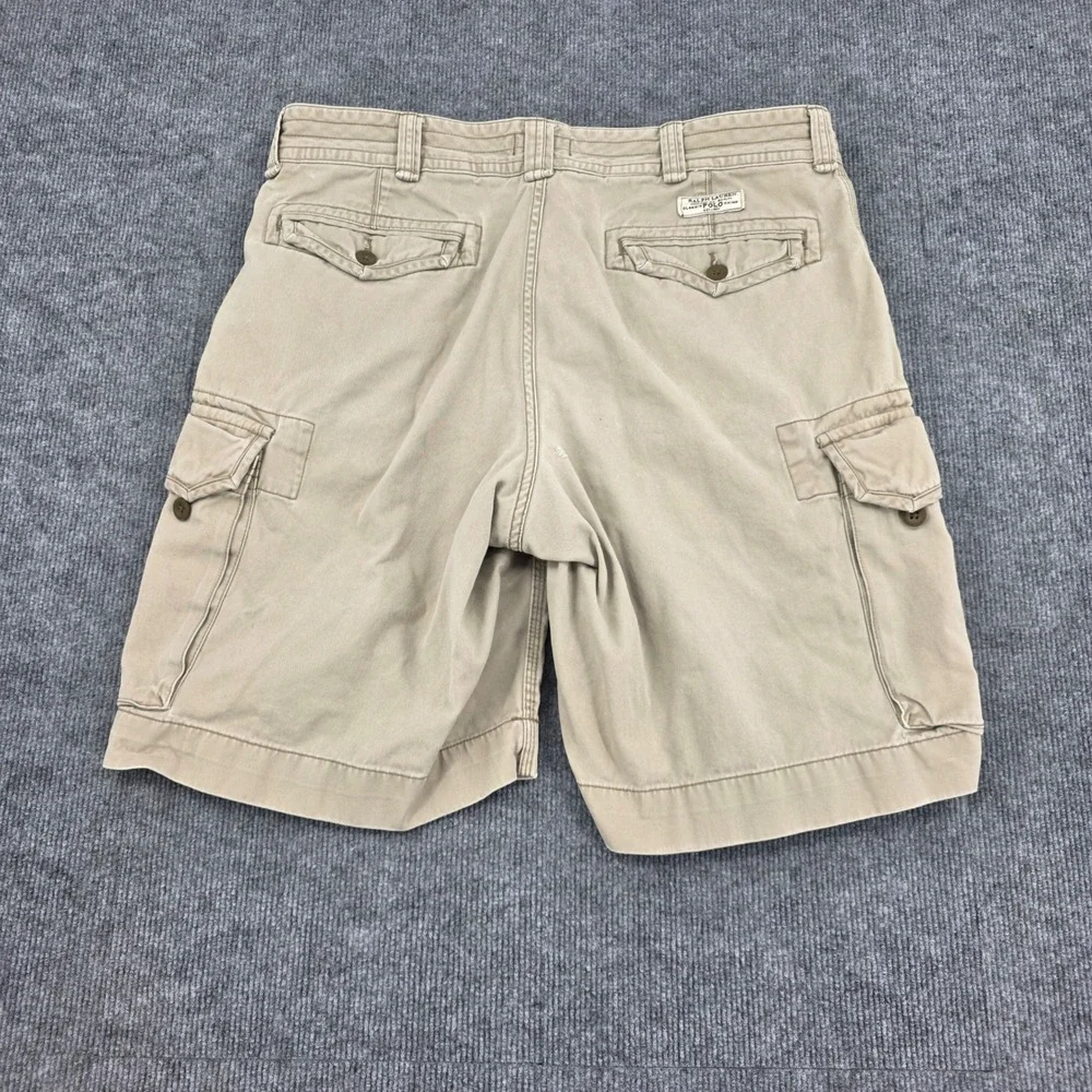 Polo Ralph Lauren Mens Khaki Tan Cotton Twill Cargo Shorts Size 36 Relaxed Fit